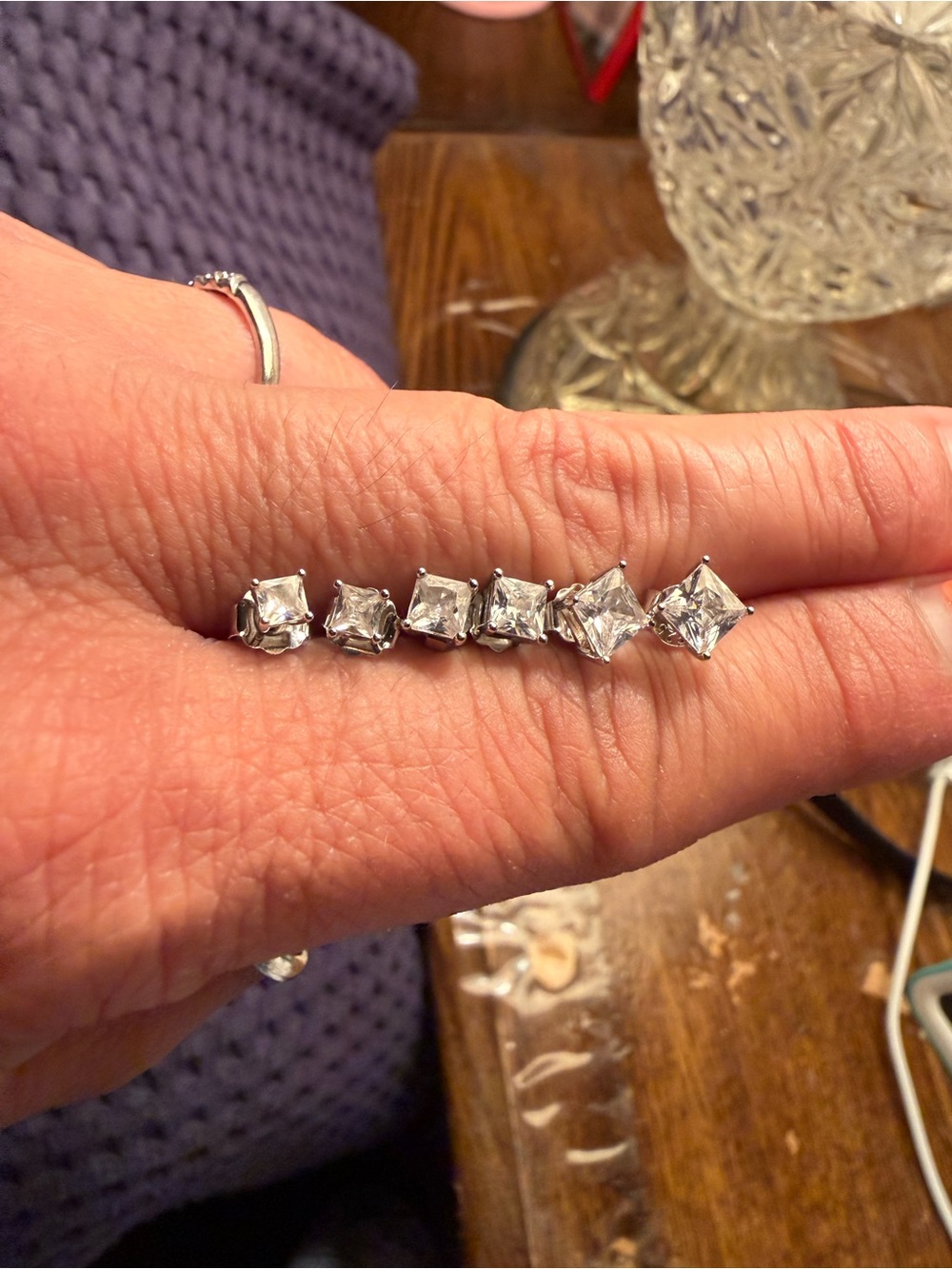 Sterling SilverClear Square CZ Stud Earrings Set
